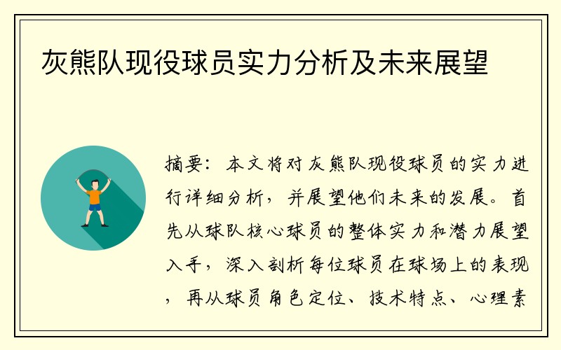 灰熊队现役球员实力分析及未来展望